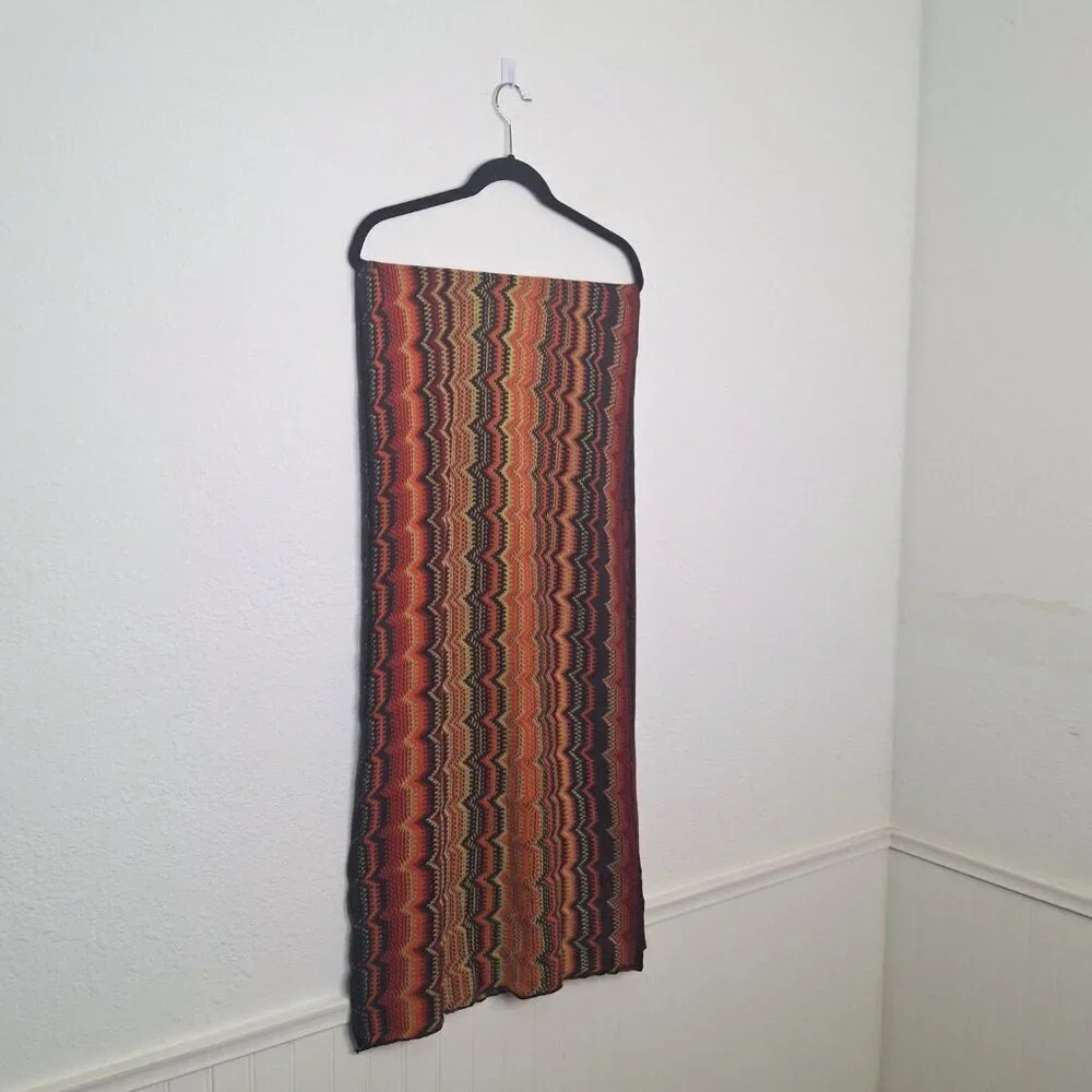 Cotton On Boho Scarf Multicolor 70 X 22 Knit Colorful Artsy Retro 70s